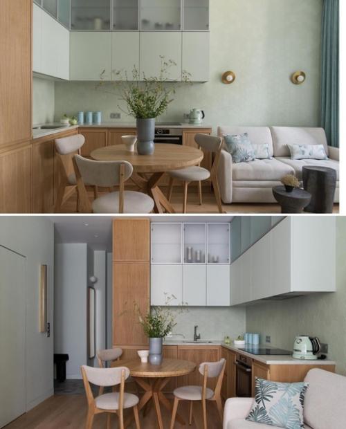 Заказчики проекта, молодая семейная пара, живут в частном доме, а в квартире останавливаются, когда приезжают в Москву по делам. 02