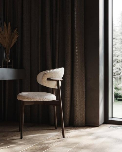 Интерьер спальни в загородном доме в тёмных тонах. 07