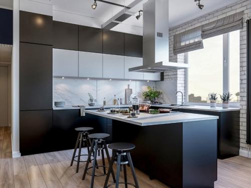 Трехкомнатная квартира с окном в ванной и кухонным островом. 02