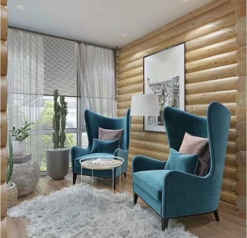 Дизайн - проект бревенчатого дома выполнен лаконично, стильно и в современном ключе. 01