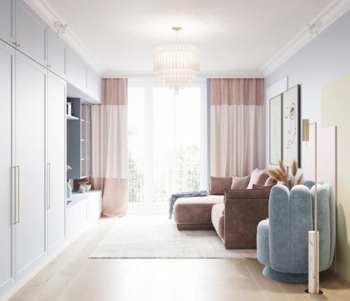 Трехкомнатная квартира в пастельных тонах. 01
