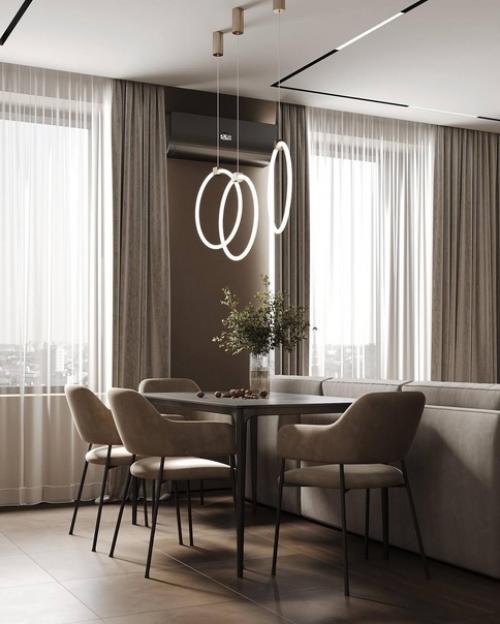 Интерьер кухни гостиной с приятной подсветкой и цветовым решением. 03