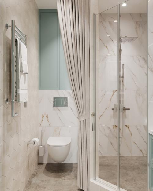 Школа ремонта.  Нежная, просторная ванная комната площадью 6 кв. 01