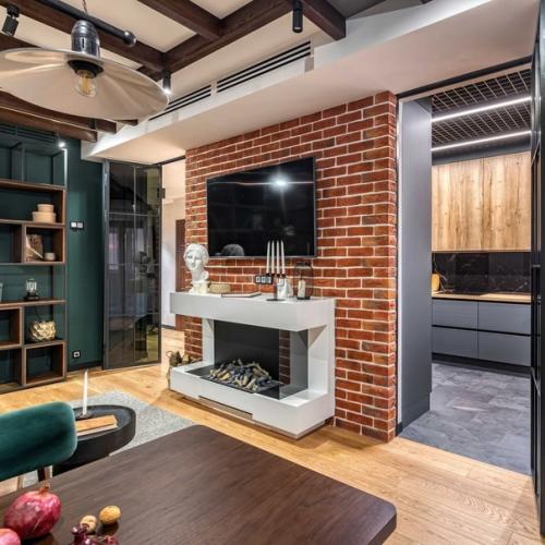 Кухня - гостиная с брутальными материалами. 03