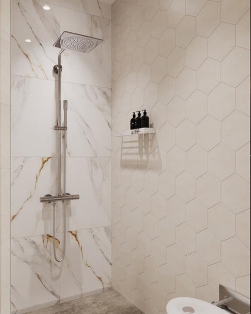 Школа ремонта.  Нежная, просторная ванная комната площадью 6 кв. 03