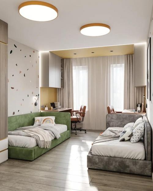 Школа ремонта.  Эта комната для двух мальчишек 5 и 9 лет, площадью 14, 7 м 2. 01