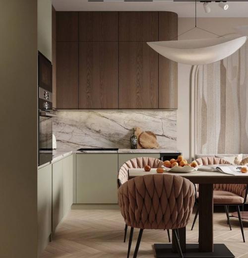 29 кв.  м. кухня - гостиная и коридор в светло-бежевых тонах. 02