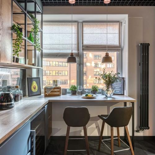 Кухня - гостиная с брутальными материалами. 06