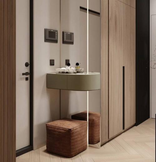 29 кв.  м. кухня - гостиная и коридор в светло-бежевых тонах. 07