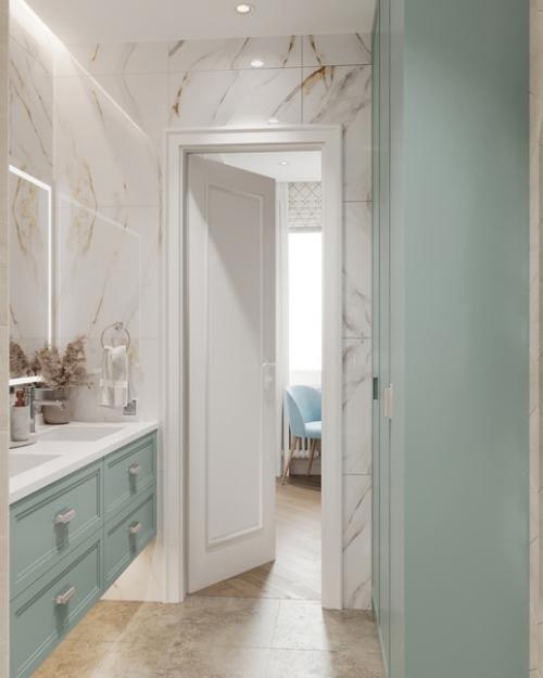 Школа ремонта.  Нежная, просторная ванная комната площадью 6 кв. 02