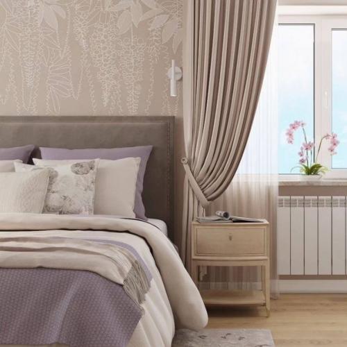 Современный интерьер спальни в светло-бежевых тонах. 02