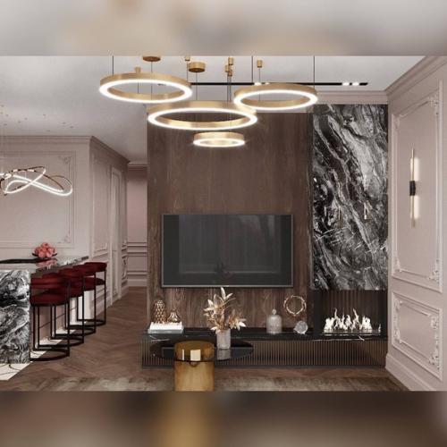 Интерьер зоны кухни - гостиной в квартире площадью 80 m. глубокий, чувственный, создающий атмосферу …. 04