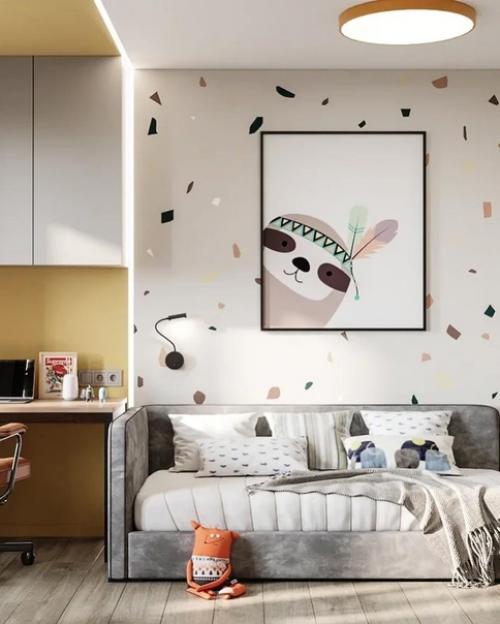 Школа ремонта.  Эта комната для двух мальчишек 5 и 9 лет, площадью 14, 7 м 2. 02