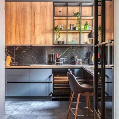 Кухня - гостиная с брутальными материалами. 04