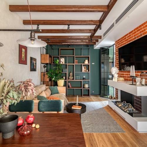 Кухня - гостиная с брутальными материалами. 02