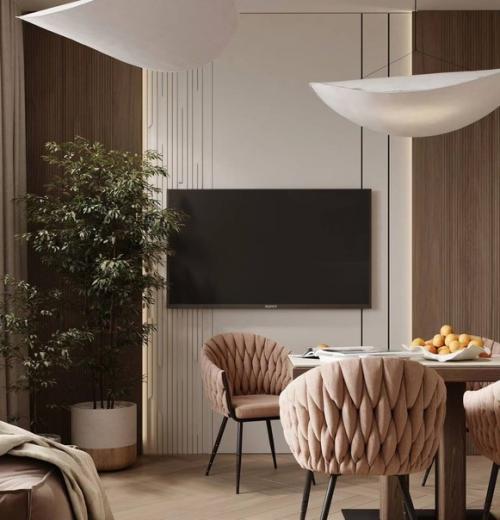 29 кв.  м. кухня - гостиная и коридор в светло-бежевых тонах. 06