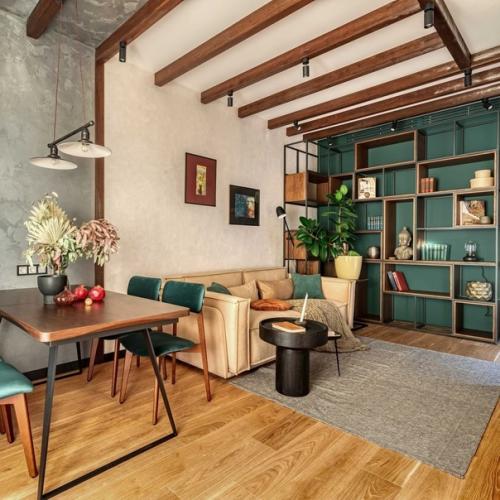 Кухня - гостиная с брутальными материалами. 01