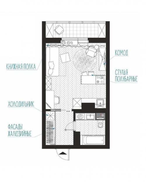 Квартира площадью 28 м 2. на полу износостойкий керамогранит. 08
