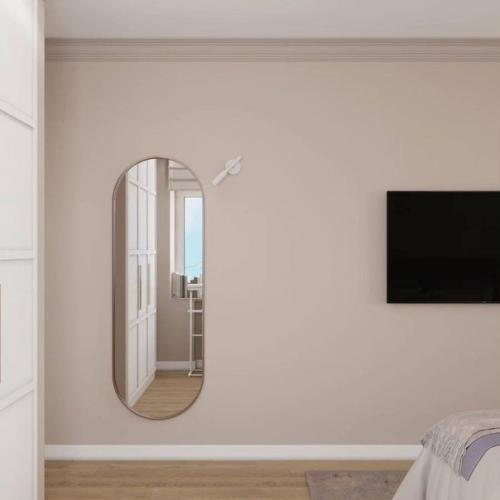 Современный интерьер спальни в светло-бежевых тонах. 06