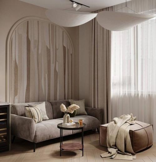 29 кв.  м. кухня - гостиная и коридор в светло-бежевых тонах. 05