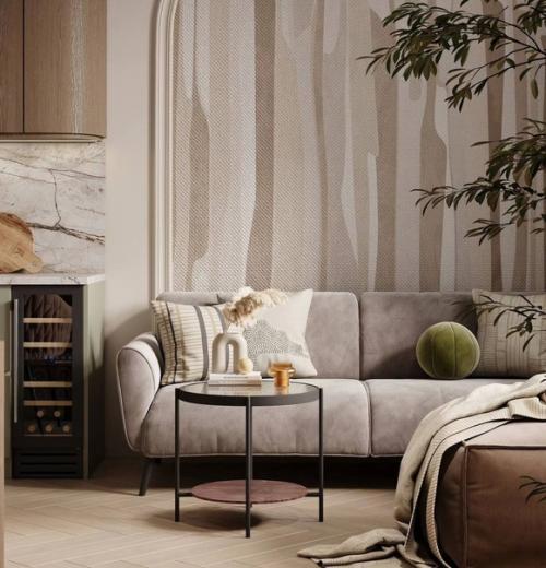 29 кв.  м. кухня - гостиная и коридор в светло-бежевых тонах. 04