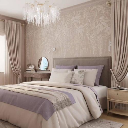 Современный интерьер спальни в светло-бежевых тонах. 05