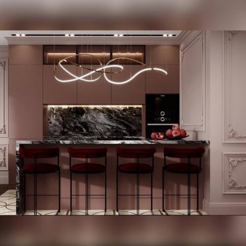 Интерьер зоны кухни - гостиной в квартире площадью 80 m. глубокий, чувственный, создающий атмосферу …. 01