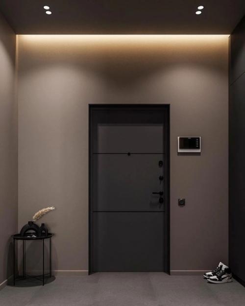 Стильный интерьер прихожей с мягкой и приятной подсветкой по периметру. 03