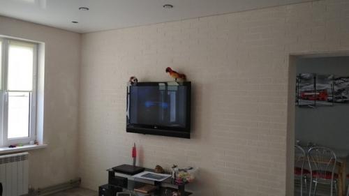 Подскажите пожалуйста какого типа обои поклеить в гостиной, чтоб сочетались с кирпичной стеной? 03