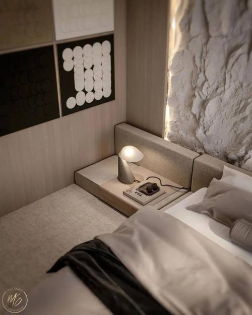 Несколько кадров интерьера квартиры в бежевых и молочных тонах, создающих уютную и изысканную атмосферу. 01