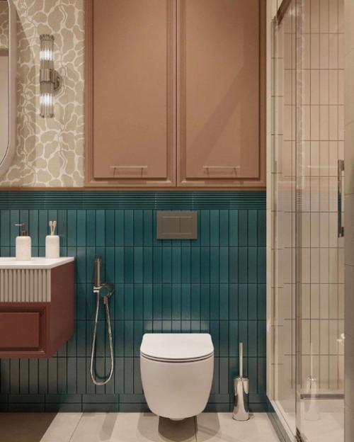 Атмосферный интерьер ванной комнаты в восхитительной цветовой гамме. 03