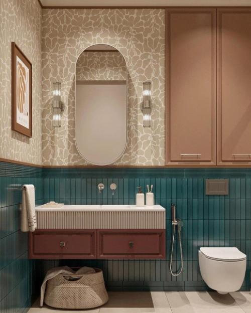 Атмосферный интерьер ванной комнаты в восхитительной цветовой гамме. 05