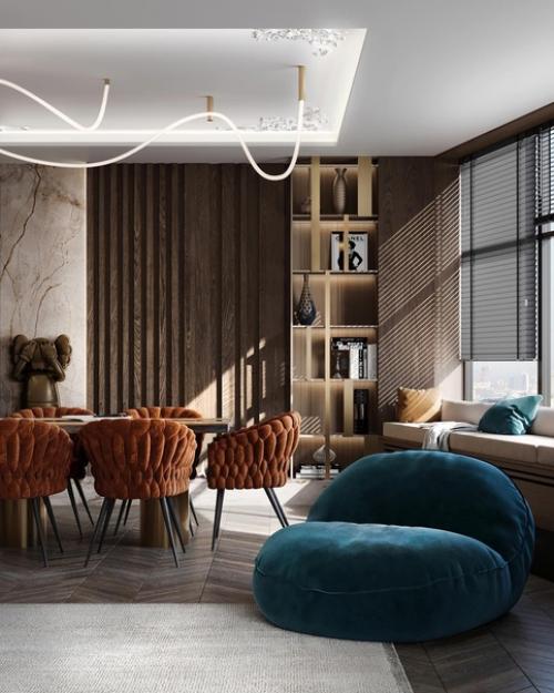 Акцентная обеденная зона в кухне - гостиной нашего проекта в ЖК триколор. 01