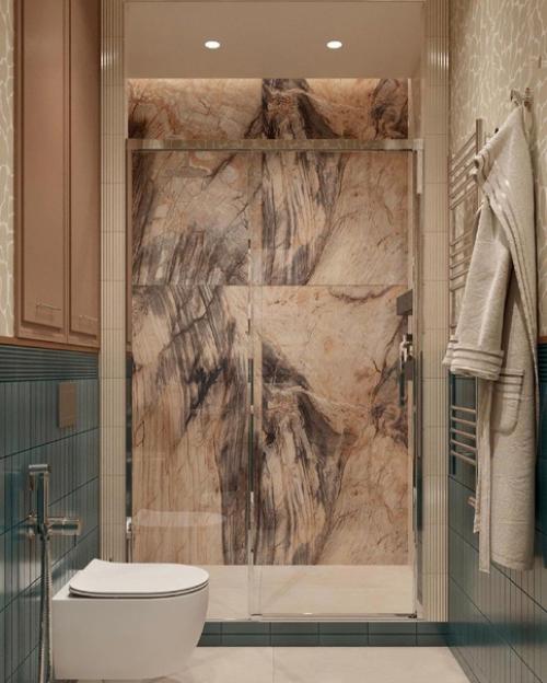 Атмосферный интерьер ванной комнаты в восхитительной цветовой гамме. 06