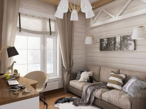 Дизайн дома из бруса в выбеленных тонах создаёт ощущение света, чистоты и особой, почти сказочной атмосферы. 01