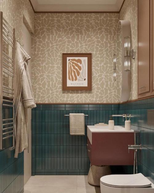 Атмосферный интерьер ванной комнаты в восхитительной цветовой гамме. 01