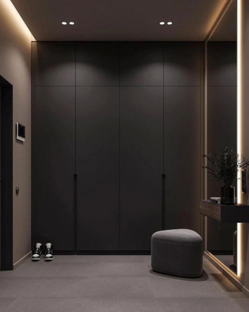 Стильный интерьер прихожей с мягкой и приятной подсветкой по периметру. 02