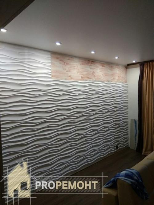 Отделка стены гипсовыми плитами. 02