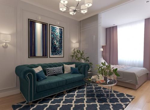 Комната в универсальной цветовой гамме, с преобладанием природных цветов, оттенков и материалов. 05