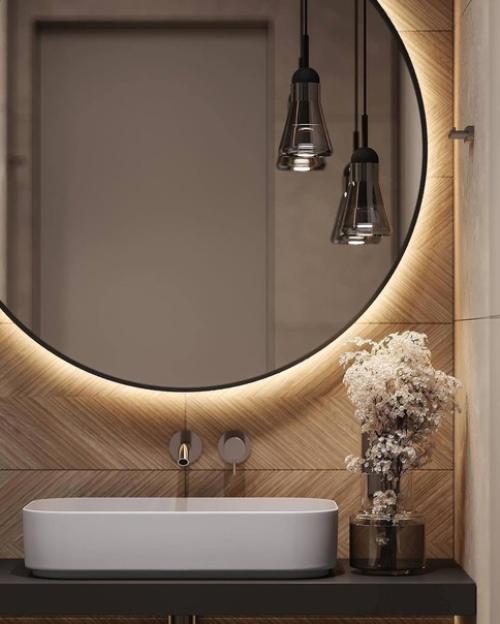 Санузел в современном стиле, выполненный в теплых бежевых тонах. 06