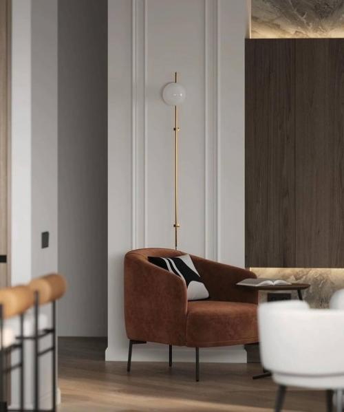 Красивые цвета и текстуры, сочетающиеся друг с другом, в современном интерьере просторной квартиры. 05