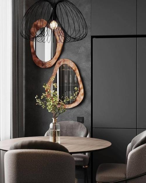 Стильный интерьер кухни - гостиной в природной цветовой гамме в современном стиле. 04