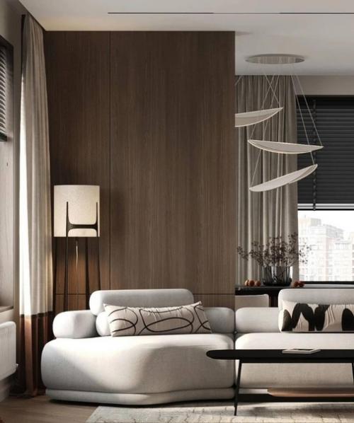 Красивые цвета и текстуры, сочетающиеся друг с другом, в современном интерьере просторной квартиры. 08