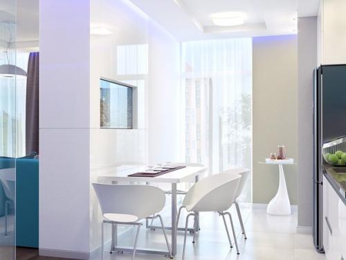 Кухня - гостиная со стеклянной перегородкой. 03