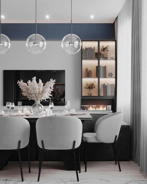 Монохромный стиль может стать прекрасным выбором для дизайна кухни - гостиной. 03