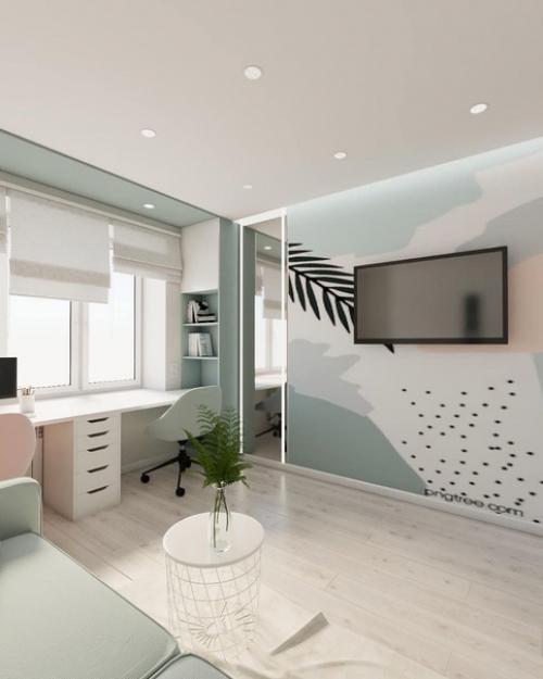 Пример того, как можно оборудовать небольшую детскую комнату из кроватей в 2 этажа. 04