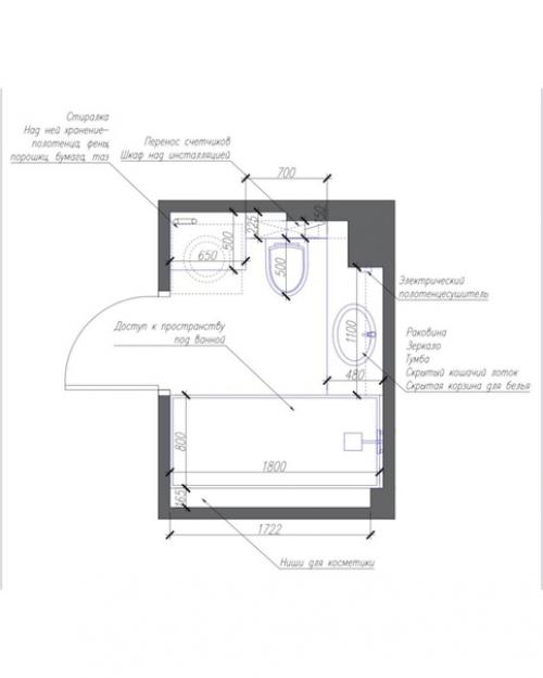 Функциональный проект ванной 4, 5 квадратов в квартире в современном стиле и с приятным сочетанием цветов. 04