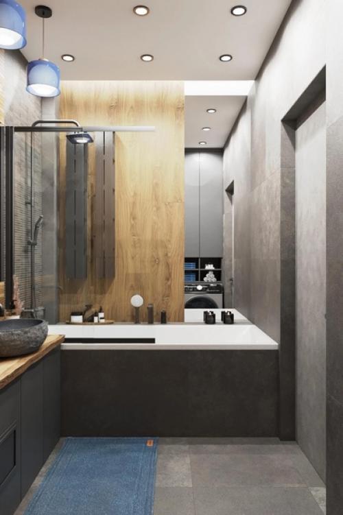 Функциональный проект ванной 4, 5 квадратов в квартире в современном стиле и с приятным сочетанием цветов. 02