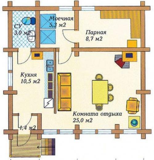 Мы предлагаем вашему вниманию простейшие варианты планировок бани 4 х 5. 04