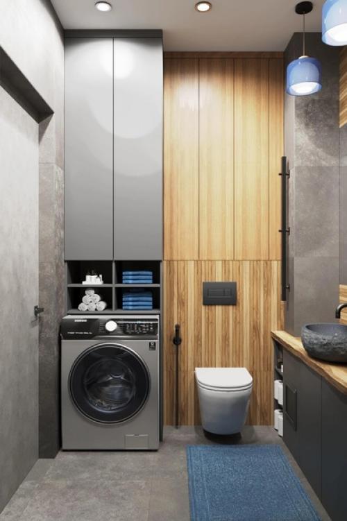 Функциональный проект ванной 4, 5 квадратов в квартире в современном стиле и с приятным сочетанием цветов. 01